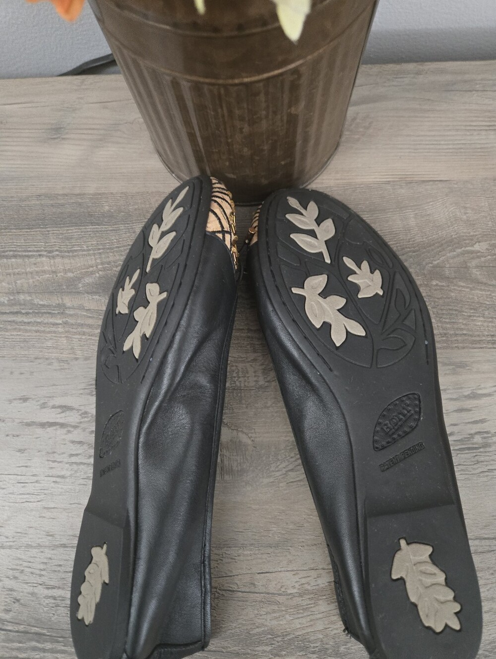 Born Black Flats with Gold Patterned Toe Cap - Picture 6 of 7